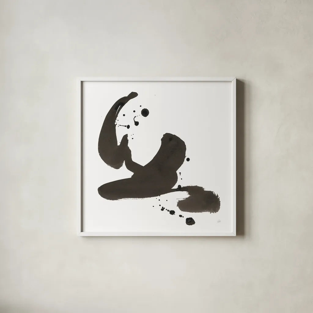 Ink Drops I by Chris Paschke. Shown in a crisp white glass frame for a clean and minimalist style. Available as an archival giclee rolled canvas, fine art paper, or poster print. SKU 66207a.