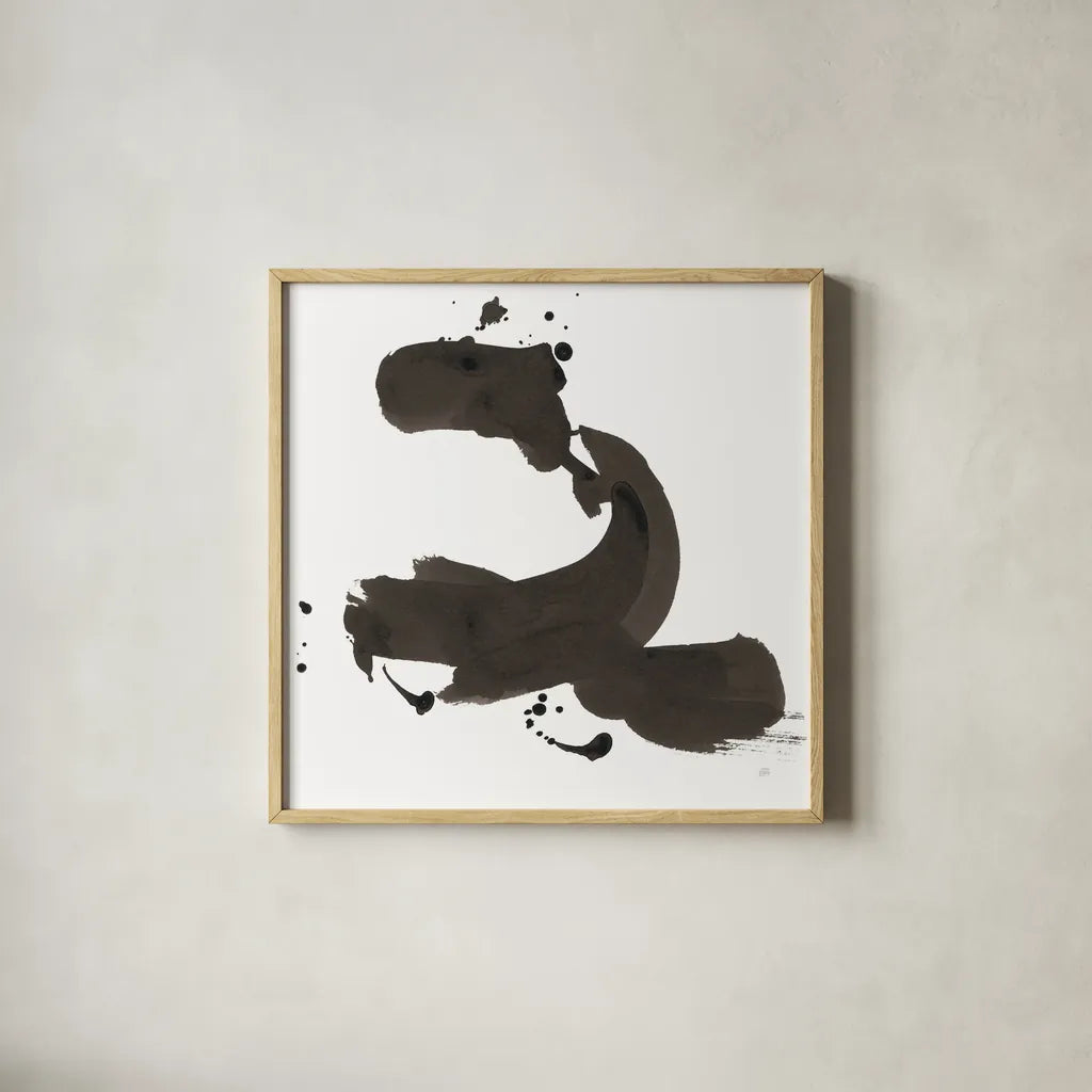 Ink Drops II by Chris Paschke. Shown in a natural wood glass frame for a timeless modern aesthetic. Available as an archival giclee rolled canvas, fine art paper, or poster print. SKU 66208a.