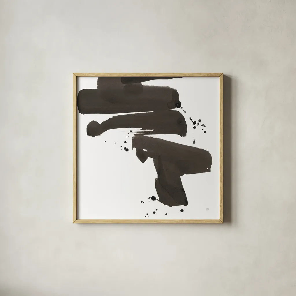 Ink Drops IV by Chris Paschke. Shown in a natural wood glass frame for a timeless modern aesthetic. Available as an archival giclee rolled canvas, fine art paper, or poster print. SKU 66210a.