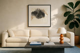 Ink Flow II by Chris Paschke. Displayed in a glass frame with matte in a clean modern living room. Available as an archival giclee rolled canvas, fine art paper, or poster print. SKU 75458a.