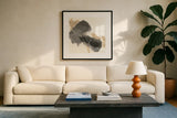 Ink Flow IV by Chris Paschke. Displayed in a glass frame with matte in a clean modern living room. Available as an archival giclee rolled canvas, fine art paper, or poster print. SKU 75460a.