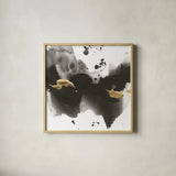 Ink Splash II by Chris Paschke. Shown in a natural wood glass frame for a timeless modern aesthetic. Available as an archival giclee rolled canvas, fine art paper, or poster print. SKU 99397a.