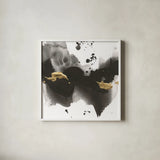 Ink Splash II by Chris Paschke. Shown in a crisp white glass frame for a clean and minimalist style. Available as an archival giclee rolled canvas, fine art paper, or poster print. SKU 99397a.