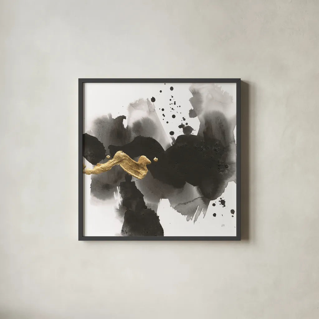 Ink Splash III by Chris Paschke. Shown in a sleek black glass frame for a contemporary gallery look. Available as an archival giclee rolled canvas, fine art paper, or poster print. SKU 99398a.
