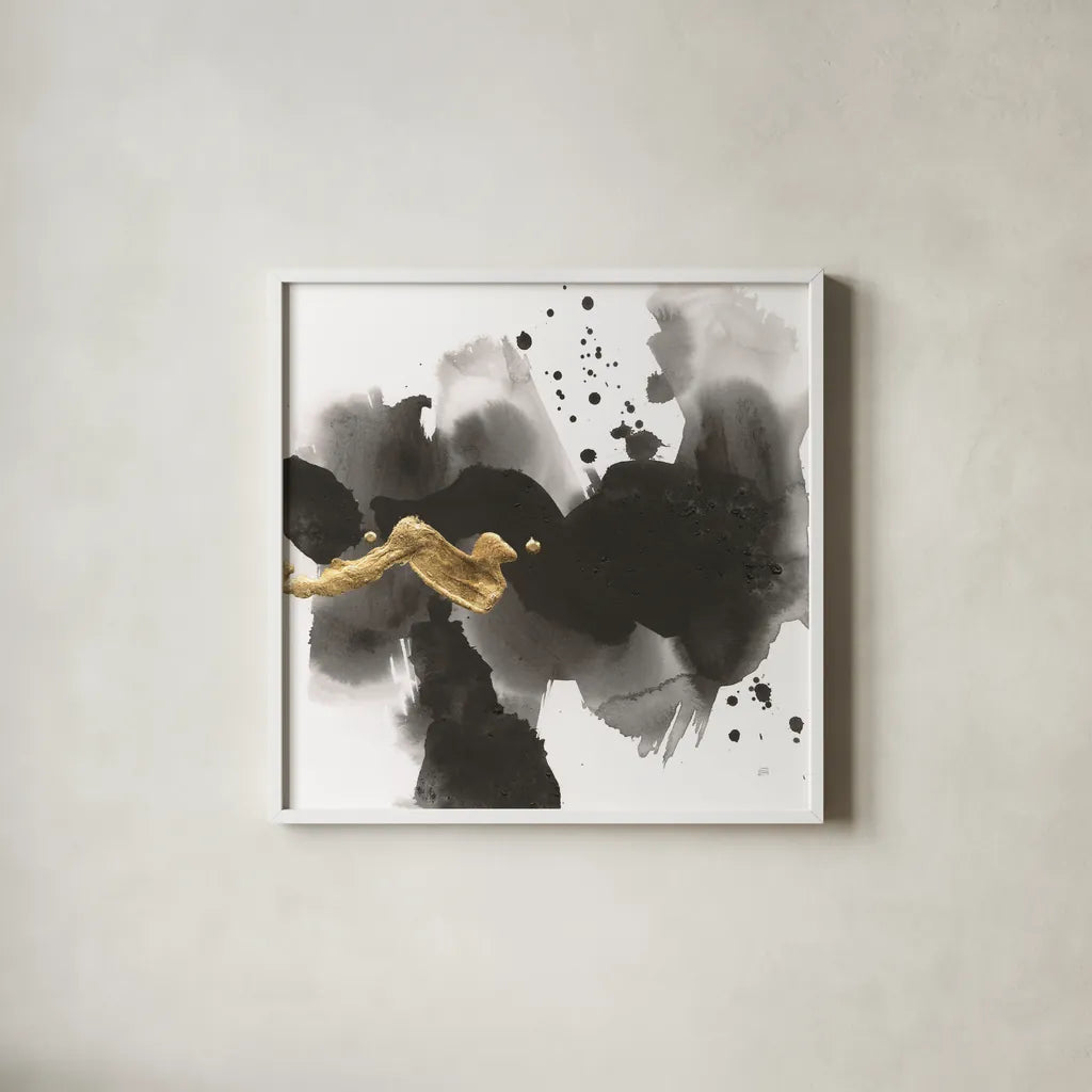Ink Splash III by Chris Paschke. Shown in a crisp white glass frame for a clean and minimalist style. Available as an archival giclee rolled canvas, fine art paper, or poster print. SKU 99398a.