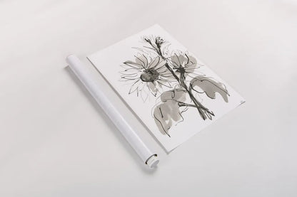 Ink Sunflower I by Chris Paschke. shown as a rolled paper print. Available as archival giclee rolled canvas, fine art paper, or poster print. SKU 74362h.