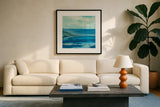 Inlet by Chris Paschke. Displayed in a glass frame with matte in a clean modern living room. Available as an archival giclee rolled canvas, fine art paper, or poster print. SKU 14962a.