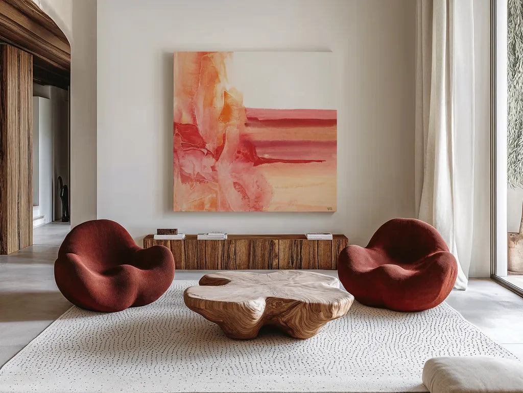 Inner Glow II by Chris Paschke. Shown as extra-large giant wall art in a modern living room. Available as an archival giclee rolled canvas, fine art paper, or poster print. SKU 15037a.