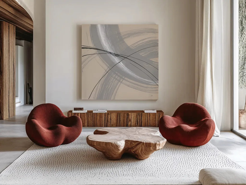Intersection III by Chris Paschke. Shown as extra-large giant wall art in a modern living room. Available as an archival giclee rolled canvas, fine art paper, or poster print. SKU 83797a.