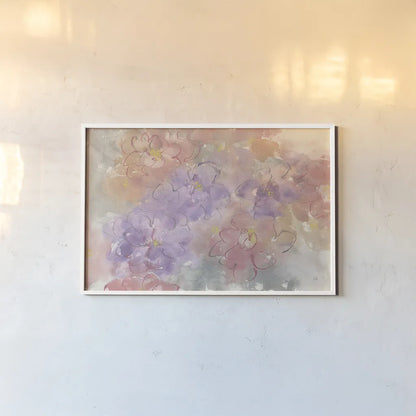 Intimate Freesia by Chris Paschke. shown as a paper print in a white frame. Available as a archival giclee rolled canvas, fine art paper, or poster print. SKU 50271i.