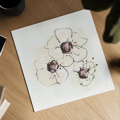 Ivory Poppies II by Chris Paschke. Shown as a detailed flat fine art print, highlighting archival giclee quality. Available as an archival giclee rolled canvas, fine art paper, or poster print. SKU 91443a.