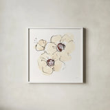 Ivory Poppies III by Chris Paschke. Shown in a crisp white glass frame for a clean and minimalist style. Available as an archival giclee rolled canvas, fine art paper, or poster print. SKU 91444a.