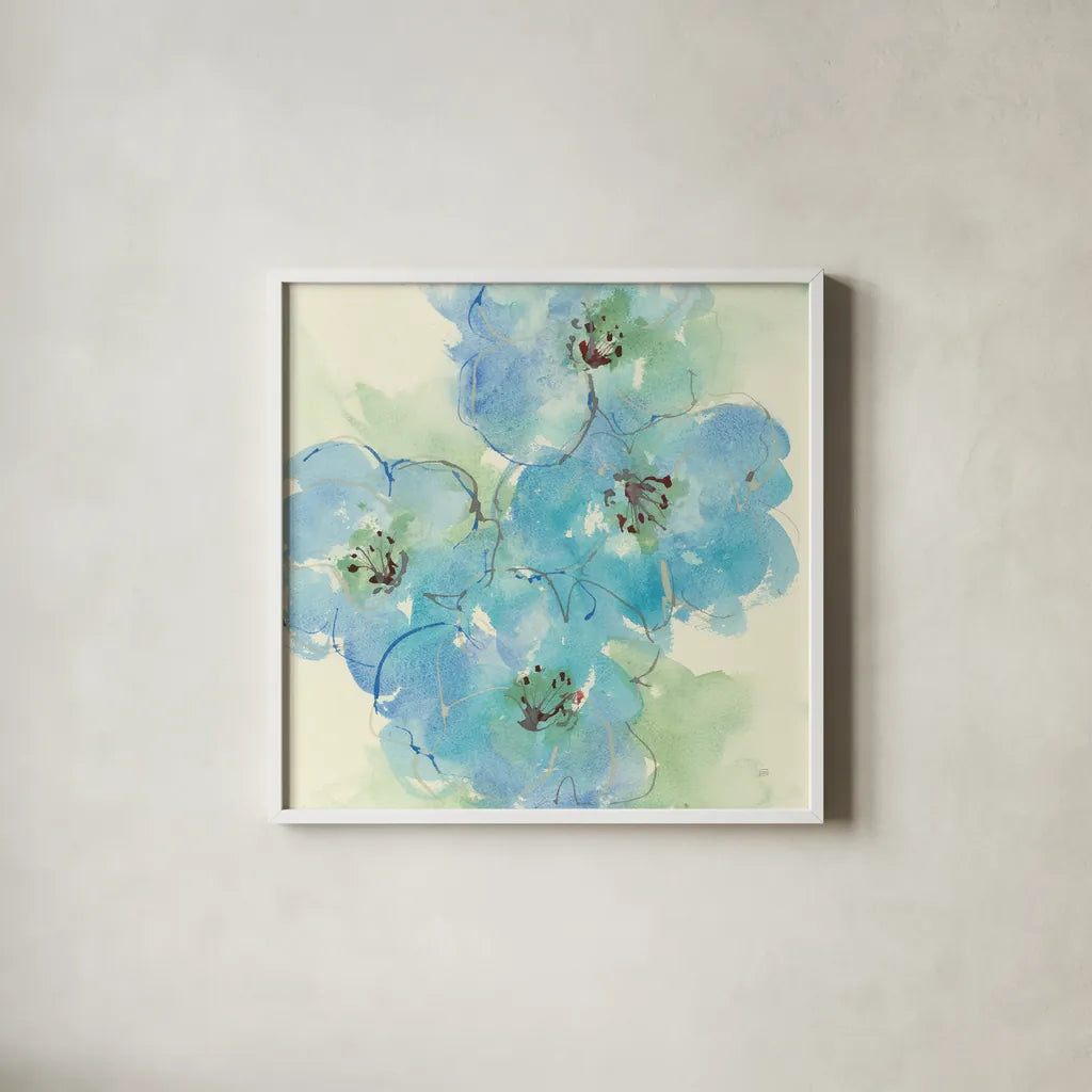 Japanese Quince II by Chris Paschke. Shown in a crisp white glass frame for a clean and minimalist style. Available as an archival giclee rolled canvas, fine art paper, or poster print. SKU 50262a.
