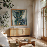 Jasper I by Chris Paschke. Shown in a natural wood frame in a cozy modern living room. Available as an archival giclee rolled canvas, fine art paper, or poster print. SKU 34707a.