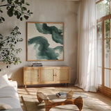 Jasper Wash II by Chris Paschke. Shown in a natural wood frame in a cozy modern living room. Available as an archival giclee rolled canvas, fine art paper, or poster print. SKU 34711a.