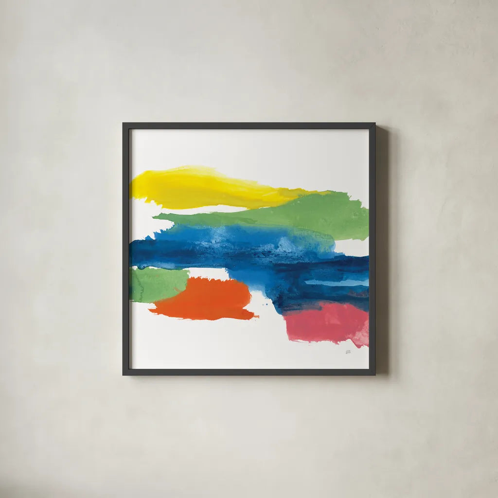 Jewel Abstraction I by Chris Paschke. Shown in a sleek black glass frame for a contemporary gallery look. Available as an archival giclee rolled canvas, fine art paper, or poster print. SKU 80135a.