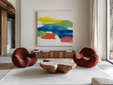 Jewel Abstraction I by Chris Paschke. Shown as extra-large giant wall art in a modern living room. Available as an archival giclee rolled canvas, fine art paper, or poster print. SKU 80135a.