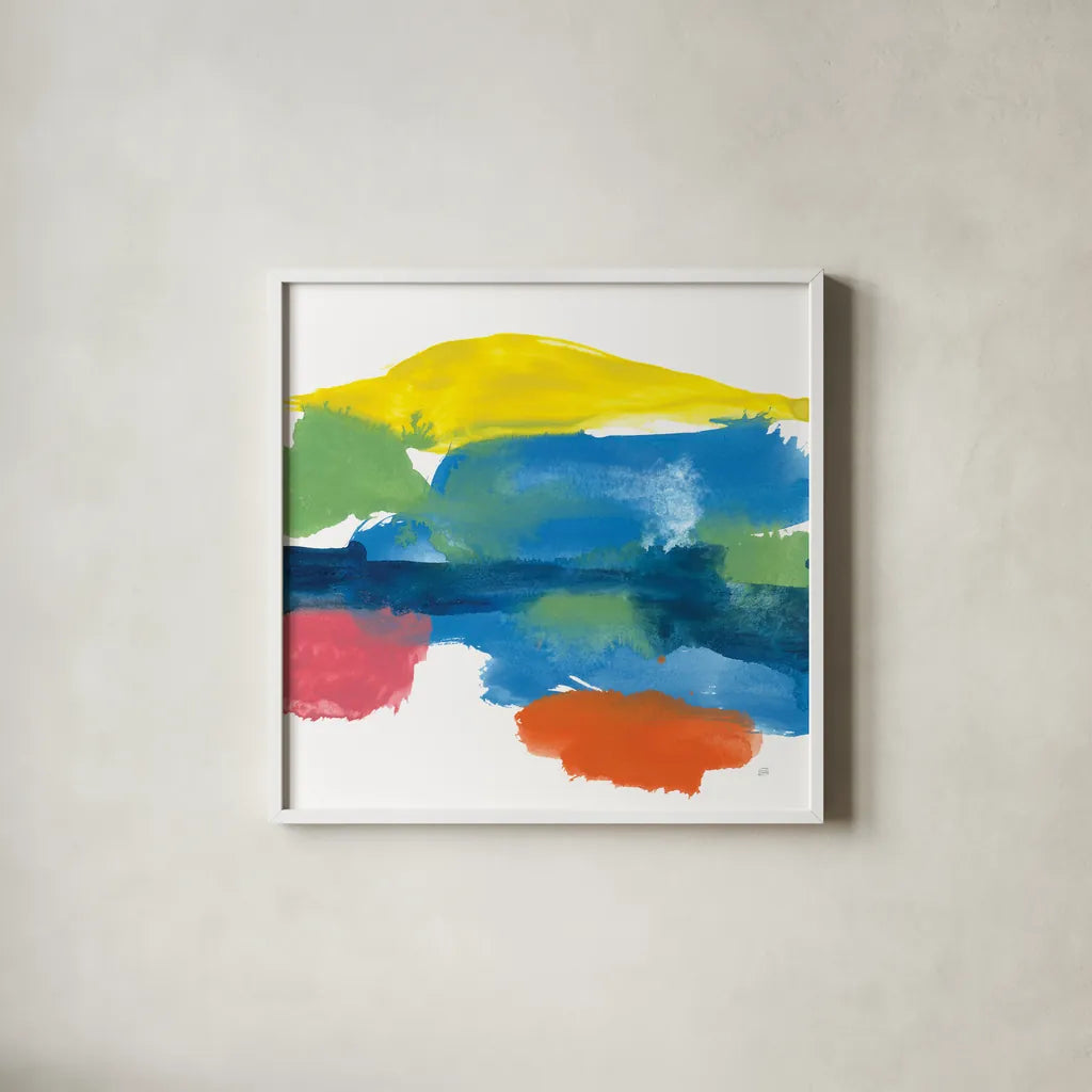 Jewel Abstraction II by Chris Paschke. Shown in a crisp white glass frame for a clean and minimalist style. Available as an archival giclee rolled canvas, fine art paper, or poster print. SKU 80136a.