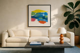 Jewel Abstraction II by Chris Paschke. Displayed in a glass frame with matte in a clean modern living room. Available as an archival giclee rolled canvas, fine art paper, or poster print. SKU 80136a.