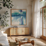 Jewel Tones II by Chris Paschke. Shown in a natural wood frame in a cozy modern living room. Available as an archival giclee rolled canvas, fine art paper, or poster print. SKU 16800a.