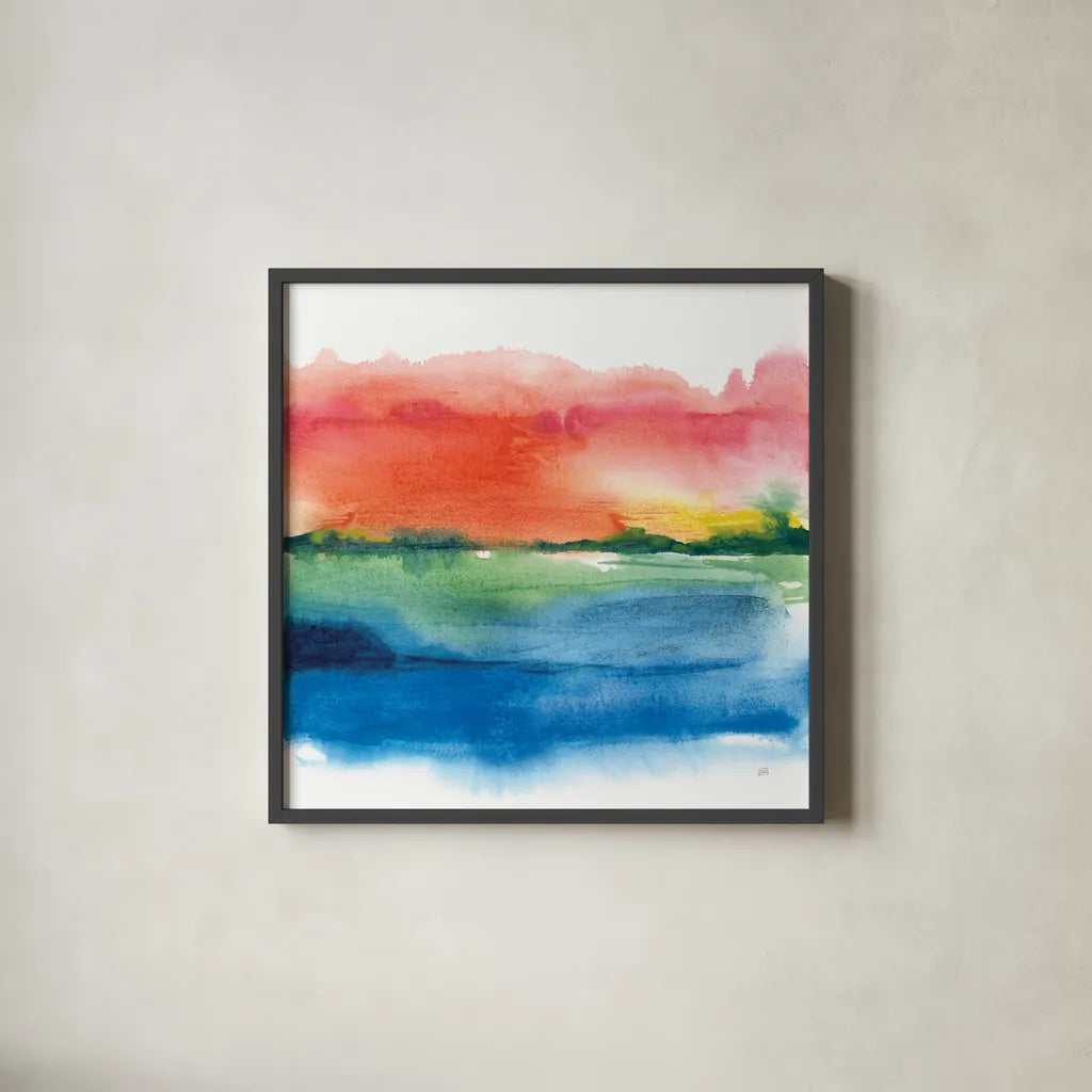 Jewel Waterway I by Chris Paschke. Shown in a sleek black glass frame for a contemporary gallery look. Available as an archival giclee rolled canvas, fine art paper, or poster print. SKU 80127a.
