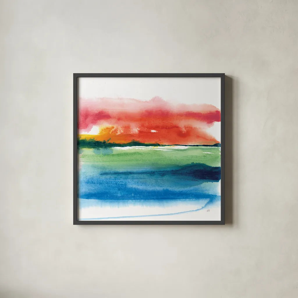 Jewel Waterway II by Chris Paschke. Shown in a sleek black glass frame for a contemporary gallery look. Available as an archival giclee rolled canvas, fine art paper, or poster print. SKU 80128a.