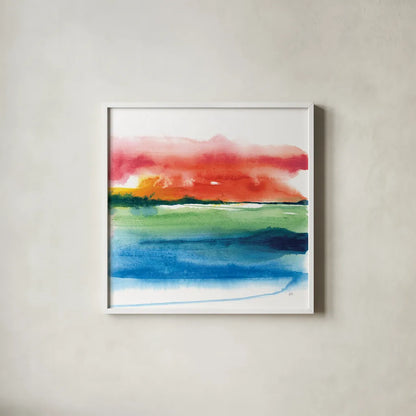 Jewel Waterway II by Chris Paschke. Shown in a crisp white glass frame for a clean and minimalist style. Available as an archival giclee rolled canvas, fine art paper, or poster print. SKU 80128a.