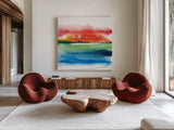 Jewel Waterway II by Chris Paschke. Shown as extra-large giant wall art in a modern living room. Available as an archival giclee rolled canvas, fine art paper, or poster print. SKU 80128a.