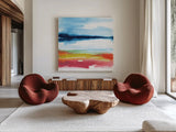Jewel Waterway III by Chris Paschke. Shown as extra-large giant wall art in a modern living room. Available as an archival giclee rolled canvas, fine art paper, or poster print. SKU 80129a.
