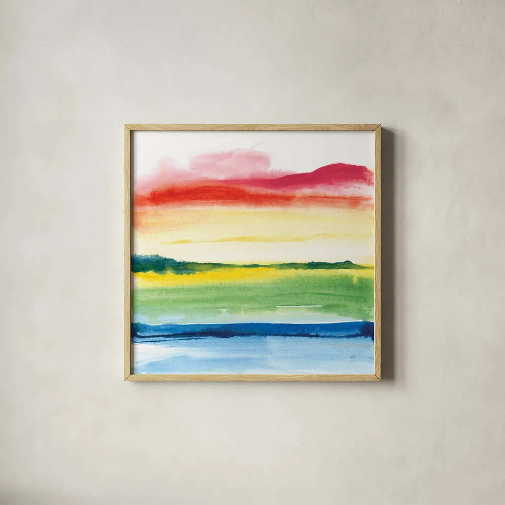 Jewel Waterway V by Chris Paschke. Shown in a natural wood glass frame for a timeless modern aesthetic. Available as an archival giclee rolled canvas, fine art paper, or poster print. SKU 80131a.