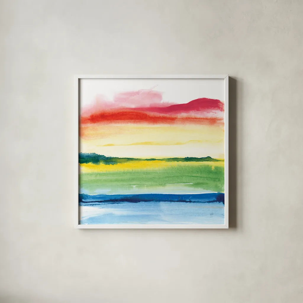 Jewel Waterway V by Chris Paschke. Shown in a crisp white glass frame for a clean and minimalist style. Available as an archival giclee rolled canvas, fine art paper, or poster print. SKU 80131a.