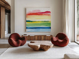 Jewel Waterway V by Chris Paschke. Shown as extra-large giant wall art in a modern living room. Available as an archival giclee rolled canvas, fine art paper, or poster print. SKU 80131a.