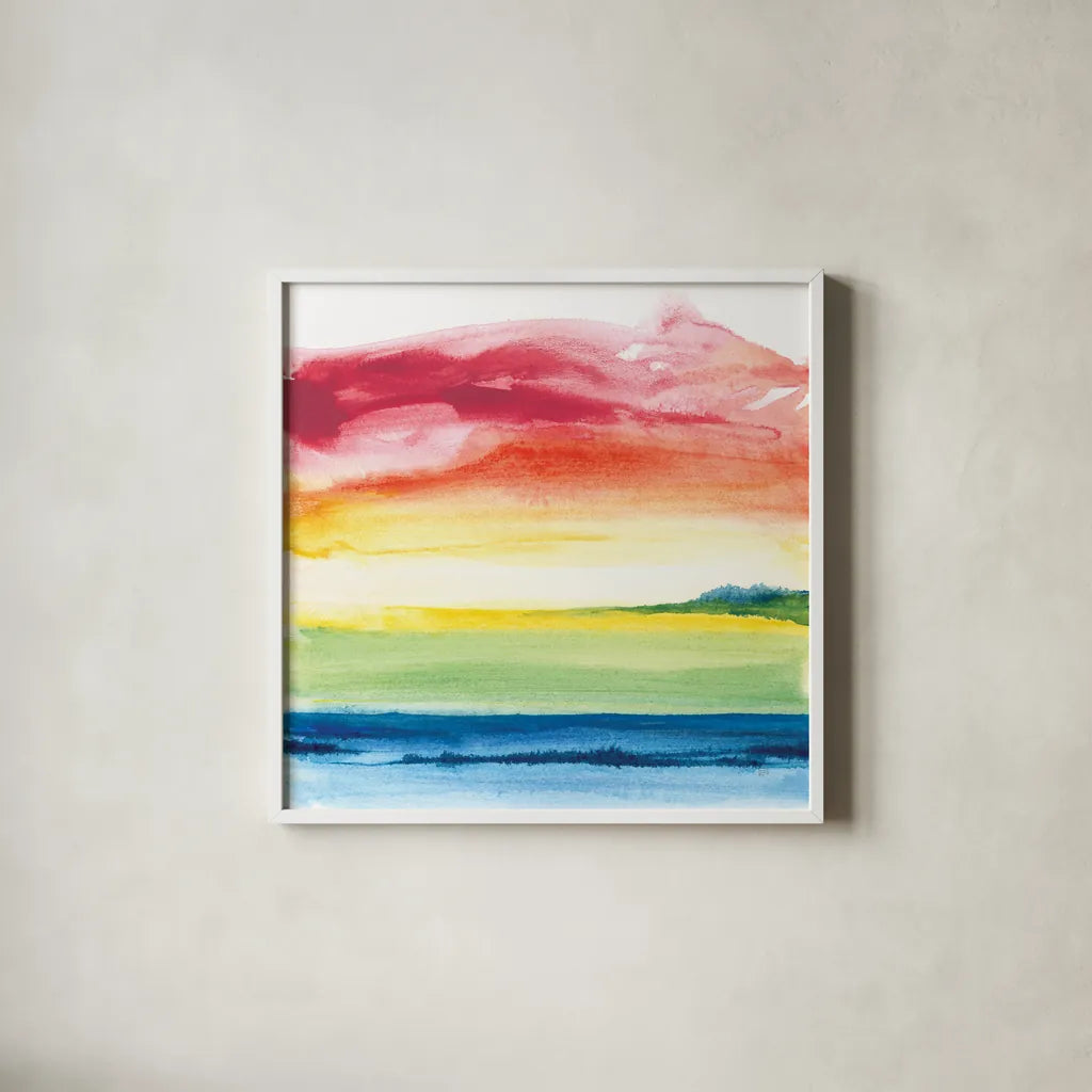 Jewel Waterway VI by Chris Paschke. Shown in a crisp white glass frame for a clean and minimalist style. Available as an archival giclee rolled canvas, fine art paper, or poster print. SKU 80132a.