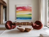 Jewel Waterway VI by Chris Paschke. Shown as extra-large giant wall art in a modern living room. Available as an archival giclee rolled canvas, fine art paper, or poster print. SKU 80132a.
