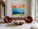 Jewel Waterway VII by Chris Paschke. Shown as extra-large giant wall art in a modern living room. Available as an archival giclee rolled canvas, fine art paper, or poster print. SKU 80133a.