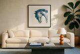 Kings Horses II Cool by Chris Paschke. Displayed in a glass frame with matte in a clean modern living room. Available as an archival giclee rolled canvas, fine art paper, or poster print. SKU 100460a.