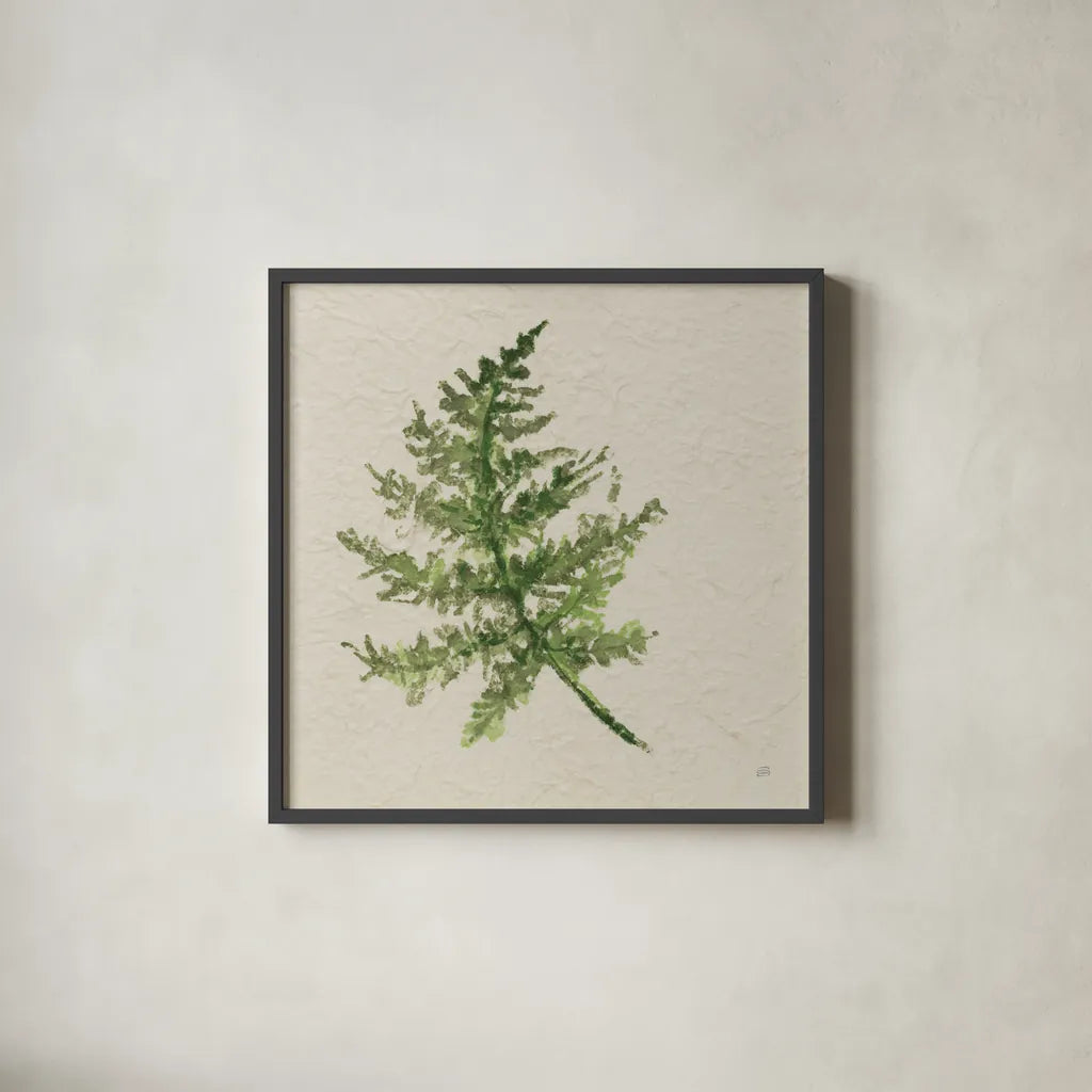 Kozo Fern I by Chris Paschke. Shown in a sleek black glass frame for a contemporary gallery look. Available as an archival giclee rolled canvas, fine art paper, or poster print. SKU 95414a.