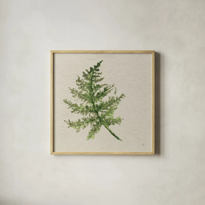 Kozo Fern I by Chris Paschke. Shown in a natural wood glass frame for a timeless modern aesthetic. Available as an archival giclee rolled canvas, fine art paper, or poster print. SKU 95414a.