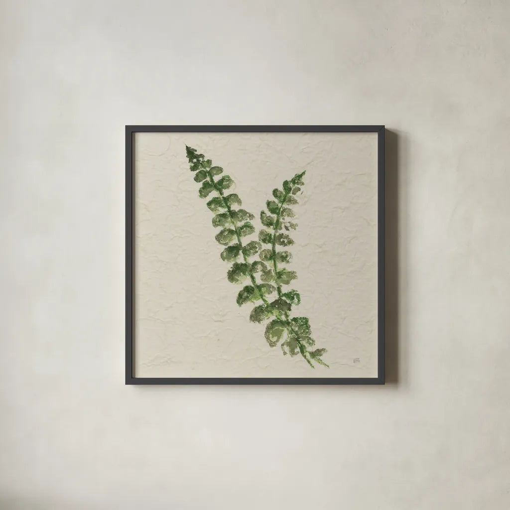 Kozo Fern III by Chris Paschke. Shown in a sleek black glass frame for a contemporary gallery look. Available as an archival giclee rolled canvas, fine art paper, or poster print. SKU 95416a.