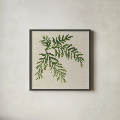 Kozo Fern V by Chris Paschke. Shown in a sleek black glass frame for a contemporary gallery look. Available as an archival giclee rolled canvas, fine art paper, or poster print. SKU 95418a.