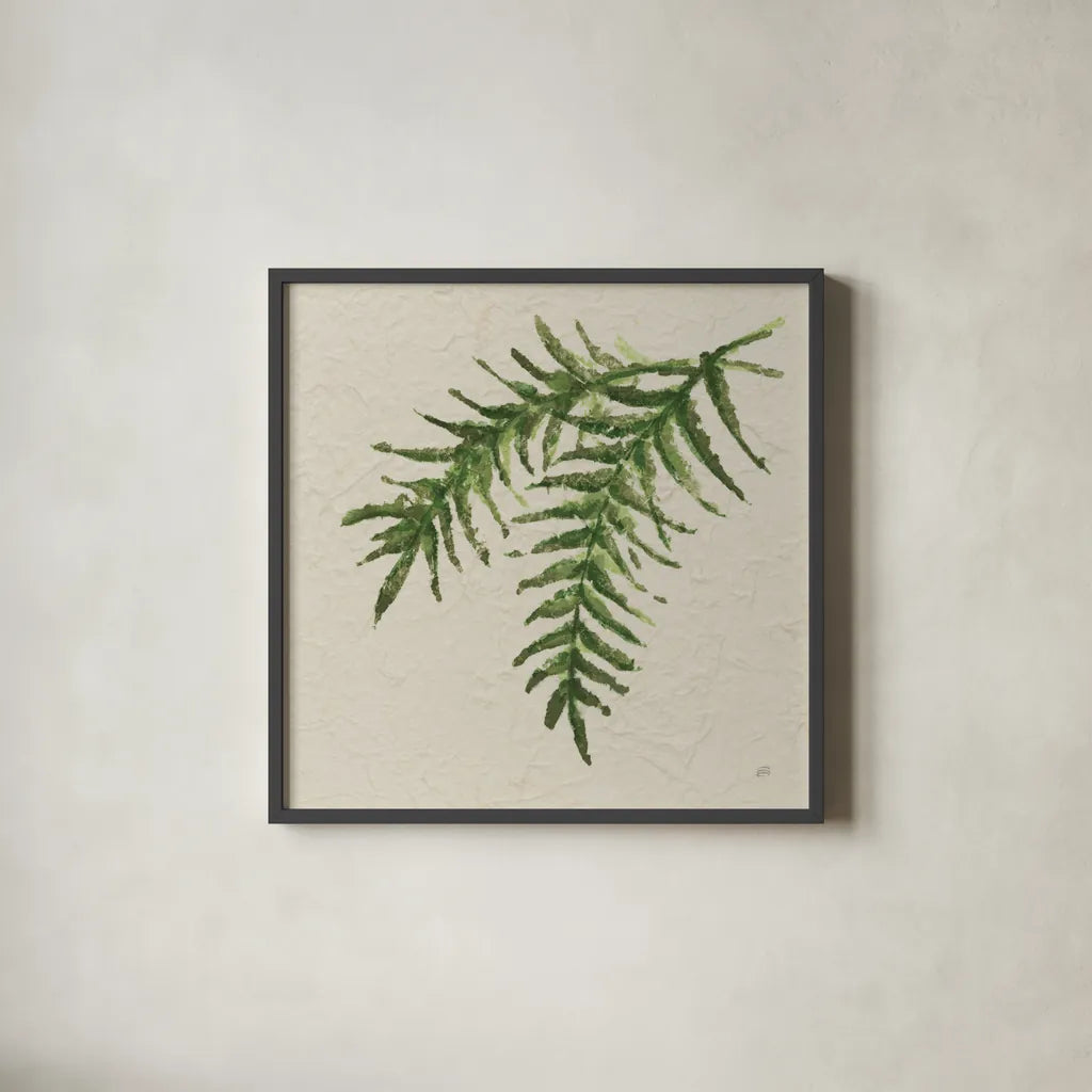 Kozo Fern VI by Chris Paschke. Shown in a sleek black glass frame for a contemporary gallery look. Available as an archival giclee rolled canvas, fine art paper, or poster print. SKU 95419a.