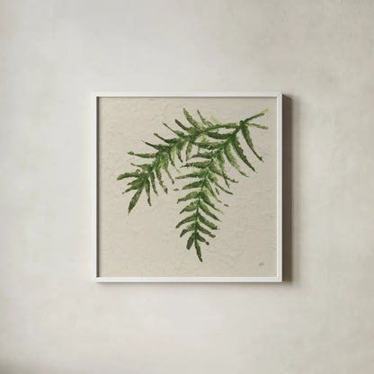 Kozo Fern VI by Chris Paschke. Shown in a crisp white glass frame for a clean and minimalist style. Available as an archival giclee rolled canvas, fine art paper, or poster print. SKU 95419a.