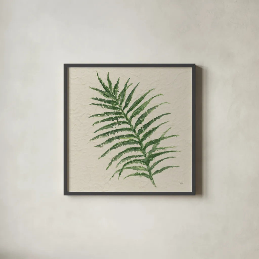 Kozo Fern VII by Chris Paschke. Shown in a sleek black glass frame for a contemporary gallery look. Available as an archival giclee rolled canvas, fine art paper, or poster print. SKU 95420a.