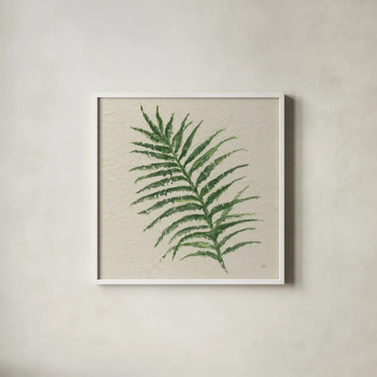 Kozo Fern VII by Chris Paschke. Shown in a crisp white glass frame for a clean and minimalist style. Available as an archival giclee rolled canvas, fine art paper, or poster print. SKU 95420a.