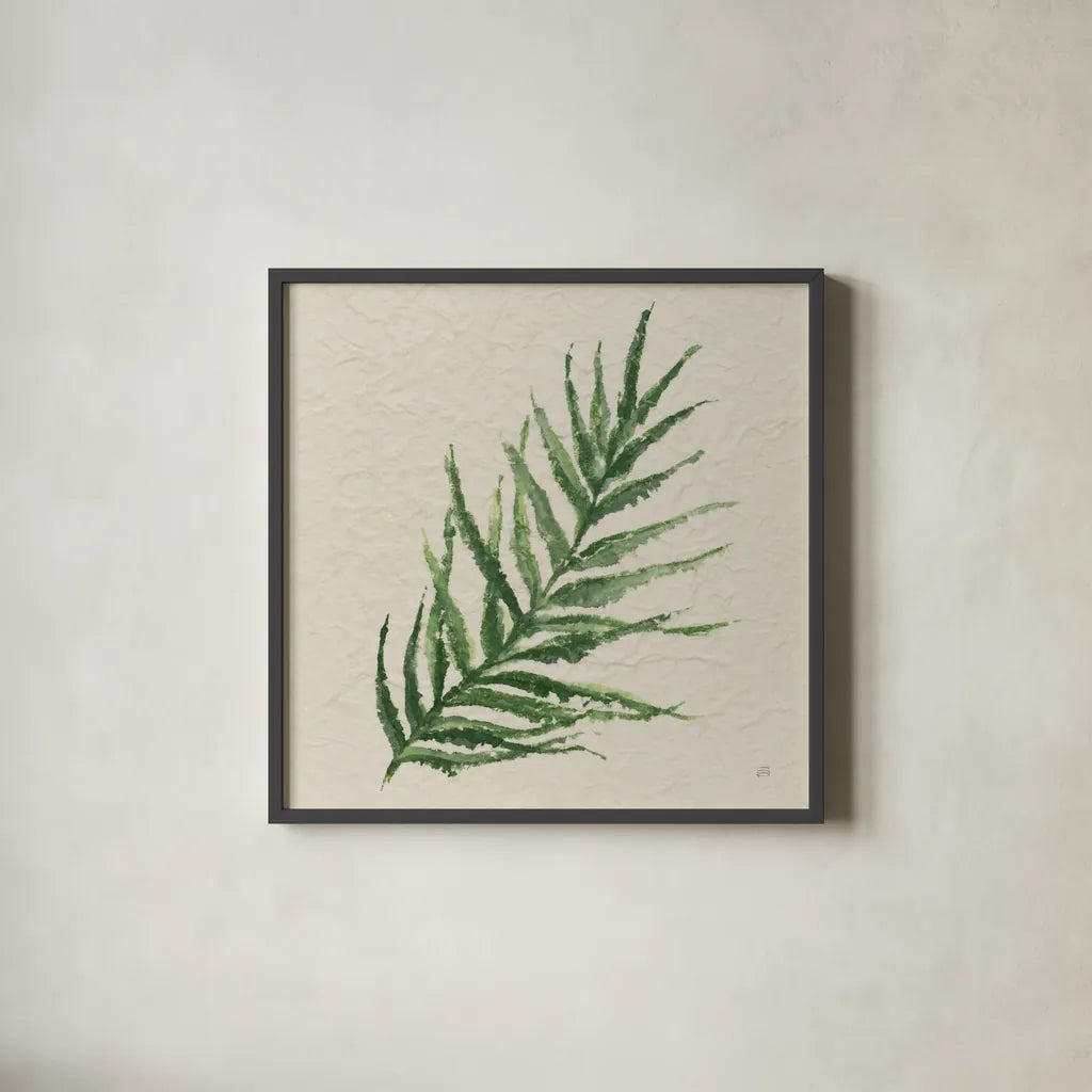 Kozo Fern VIII by Chris Paschke. Shown in a sleek black glass frame for a contemporary gallery look. Available as an archival giclee rolled canvas, fine art paper, or poster print. SKU 95421a.