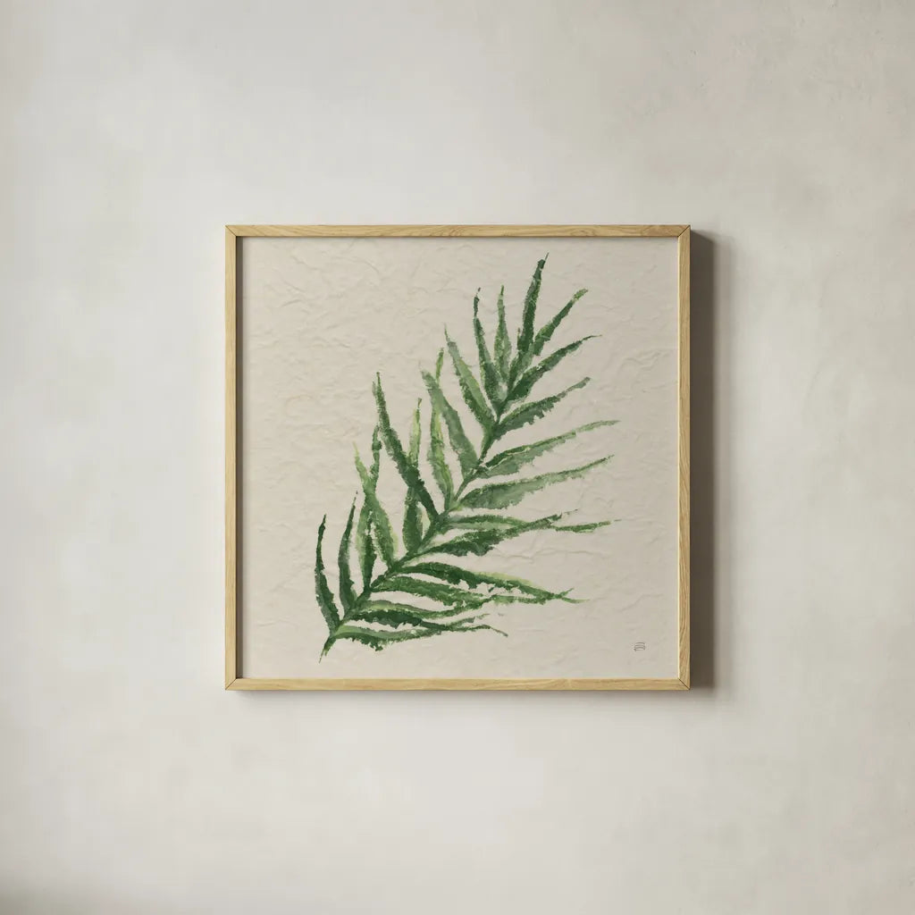 Kozo Fern VIII by Chris Paschke. Shown in a natural wood glass frame for a timeless modern aesthetic. Available as an archival giclee rolled canvas, fine art paper, or poster print. SKU 95421a.