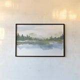 Lake Fog I by Chris Paschke. shown as a paper print in a black flame. Available as a archival giclee rolled canvas, fine art paper, or poster print. SKU 83101i.