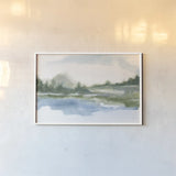 Lake Fog II by Chris Paschke. shown as a paper print in a white frame. Available as a archival giclee rolled canvas, fine art paper, or poster print. SKU 83102i.