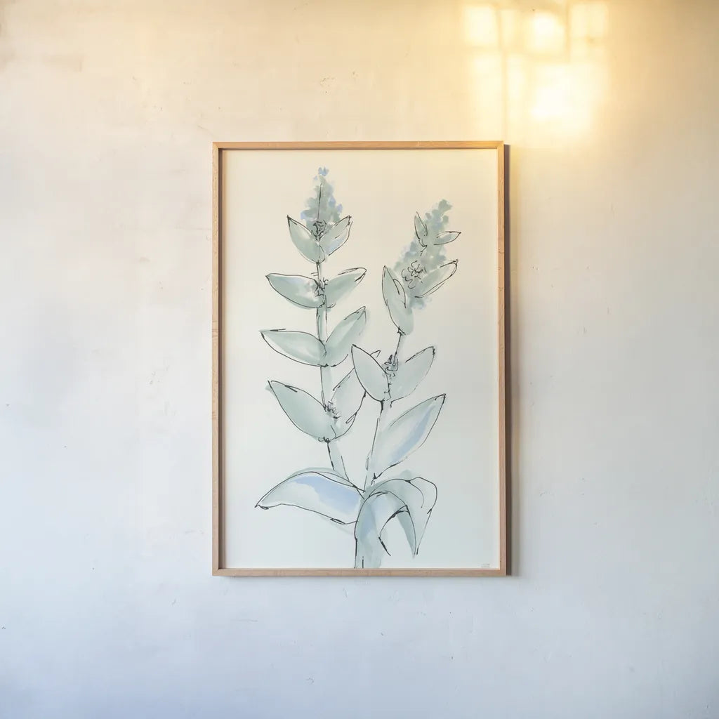 Lambs Ear Sage III by Chris Paschke. shown as a paper print in a natural frame. Available as a archival giclee rolled canvas, fine art paper, or poster print. SKU 55069h.