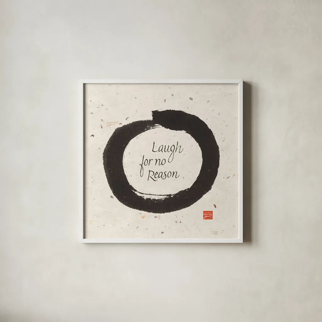 Laugh for No by Chris Paschke. Shown in a crisp white glass frame for a clean and minimalist style. Available as an archival giclee rolled canvas, fine art paper, or poster print. SKU 1397a.